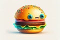 Generative AI illustration. Funny burger character. Cheerful fast food. isolate on white background