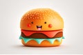 Generative AI illustration. Funny burger character. Cheerful fast food. isolate on white background