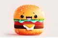 Generative AI illustration. Funny burger character. Cheerful fast food. isolate on white background