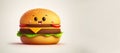 Generative AI illustration. Funny hamburger character. Cheerful fast food.Isolate on white background. Place for your