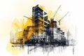 Generative Ai illustration of a future building construction engineering project devotion with double exposure graphic design Royalty Free Stock Photo