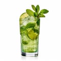 Generative ai illustration of glass of mojito cocktail with lemon and mint