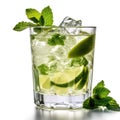 Generative ai illustration of glass of mojito cocktail with lemon and mint