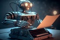 Generative AI illustration of half typewriter and half chatbot robot concept from AI writing assistant and artificial intelligence