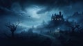 haunting gothic horror scenery with dark creepy mansion at full moon