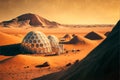 Generative AI illustration of human colony base on Mars planet