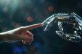 Generative AI Illustration:Human Hand Touching Fingers with a Robot, Humanity and Technology Connection Digital Concep Royalty Free Stock Photo