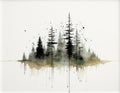 Generative AI illustration image of beautiful muted colors watercolour painting of misty pine tree forest