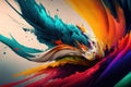 Generative AI illustration image of colorful vibrant abstract paint splash spill background