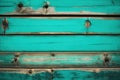 Generative AI illustration image of lovely rough old worn textured turquoise wooden board for use as background