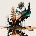 Generative AI illustration image of new naturalism landscape image combining nature and abstract art elements Royalty Free Stock Photo