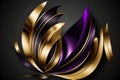 Generative AI illustration image of purple and gold abstract floral design pattern background