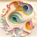 Generative AI illustration image of stunning beautiful paper cut quilling craft landscape scene with colorful pastel soft colors