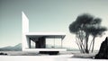 Generative AI illustration image of stunning monotone landscape architecture image of futuristic home in middle of the desert with