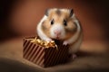 Generative AI illustration of innocent little hamster with gift box