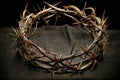 Generative AI illustration of symbolic Jesus Christ crown of thorns on vintage wooden background Royalty Free Stock Photo