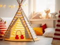 Generative ai illustration of kid teepee tent in children bedroom