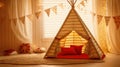 Generative ai illustration of kid teepee tent in children bedroom