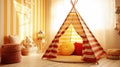 Generative ai illustration of kid teepee tent in children bedroom