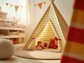 Generative ai illustration of kid teepee tent in children bedroom