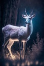 Generative AI illustration of magical fantasy roe deer in enchanted forest