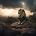 Generative ai illustration of Majestic african Lion on top of a cliff