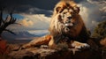 Generative ai illustration of Majestic african Lion on top of a cliff