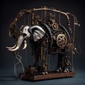 Generative AI illustration of a mechanical steampunk elephant