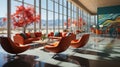 Generative ai illustration of a modern airport lounge space with sleek