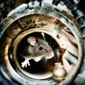 Generative AI illustration of a mouse crawling though a pipe or tunnel Royalty Free Stock Photo