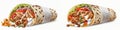 Generative AI illustration of palatable Mexican burrito rolls with meat and vegetables garnished with sauce in grilled pita