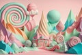 cute candyland in pastel colors, generative ai illustration