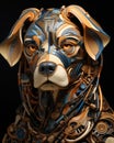 Generative ai illustration of portrait of a dog cyborg in marquetry style