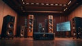 Dynamic Sound System with Loudspeakers in Studio Setting. Royalty Free Stock Photo