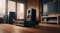 Dynamic Sound System with Loudspeakers in Studio Setting. Royalty Free Stock Photo