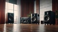 Dynamic Sound System with Loudspeakers in Studio Setting. Royalty Free Stock Photo