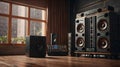 Dynamic Sound System with Loudspeakers in Studio Setting. Royalty Free Stock Photo