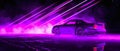 a violet car in an abstract neon colored landscape, generative ai Royalty Free Stock Photo