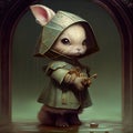 Generative AI:illustration of a rabbit with a raincoat