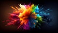 Generative AI, Illustration, Rainbow Explosion: Capture the explosive energy of a rainbow-colored burst, with bold and vibrant