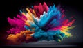 Generative AI, Illustration, Rainbow Explosion: Capture the explosive energy of a rainbow-colored burst, with bold and vibrant