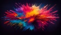 Generative AI, Illustration, Rainbow Explosion: Capture the explosive energy of a rainbow-colored burst, with bold and vibrant