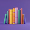 Generative AI illustration. Render of colorful books on purple background Royalty Free Stock Photo