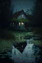 Generative AI illustration of scary house on swamps