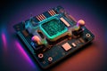 Futuristic Chip Hardware Device in Neon Colors - Processor CPU - Generative AI Illustration