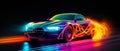 neon colored car driving fast, generative ai illustration Royalty Free Stock Photo