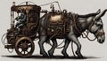 Generative AI illustration of a steampunk mechanical donkey pulling a cart forward. Royalty Free Stock Photo