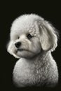 Generative AI illustration studio portrait style image of Bichon Freise pedigree dog breed