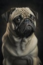 Generative AI illustration studio portrait style image of Pug pedigree dog breed