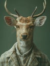 Generative AI illustration of stylish deer in wool plaid winter coat.